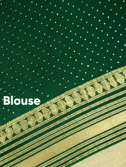 Pure Mysore Silk Crepe X Bandhani - Emerald Green