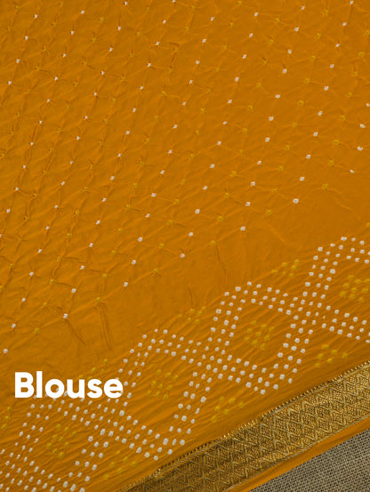 Pure Mysore Silk Crepe X Bandhani - Marigold Yellow