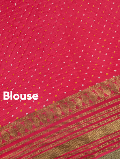 Pure Mysore Silk Crepe X Bandhani - Coral Red