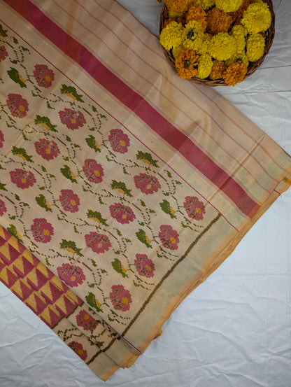 Handloom Patola Pure Silk Saree X Maroon-Mustard