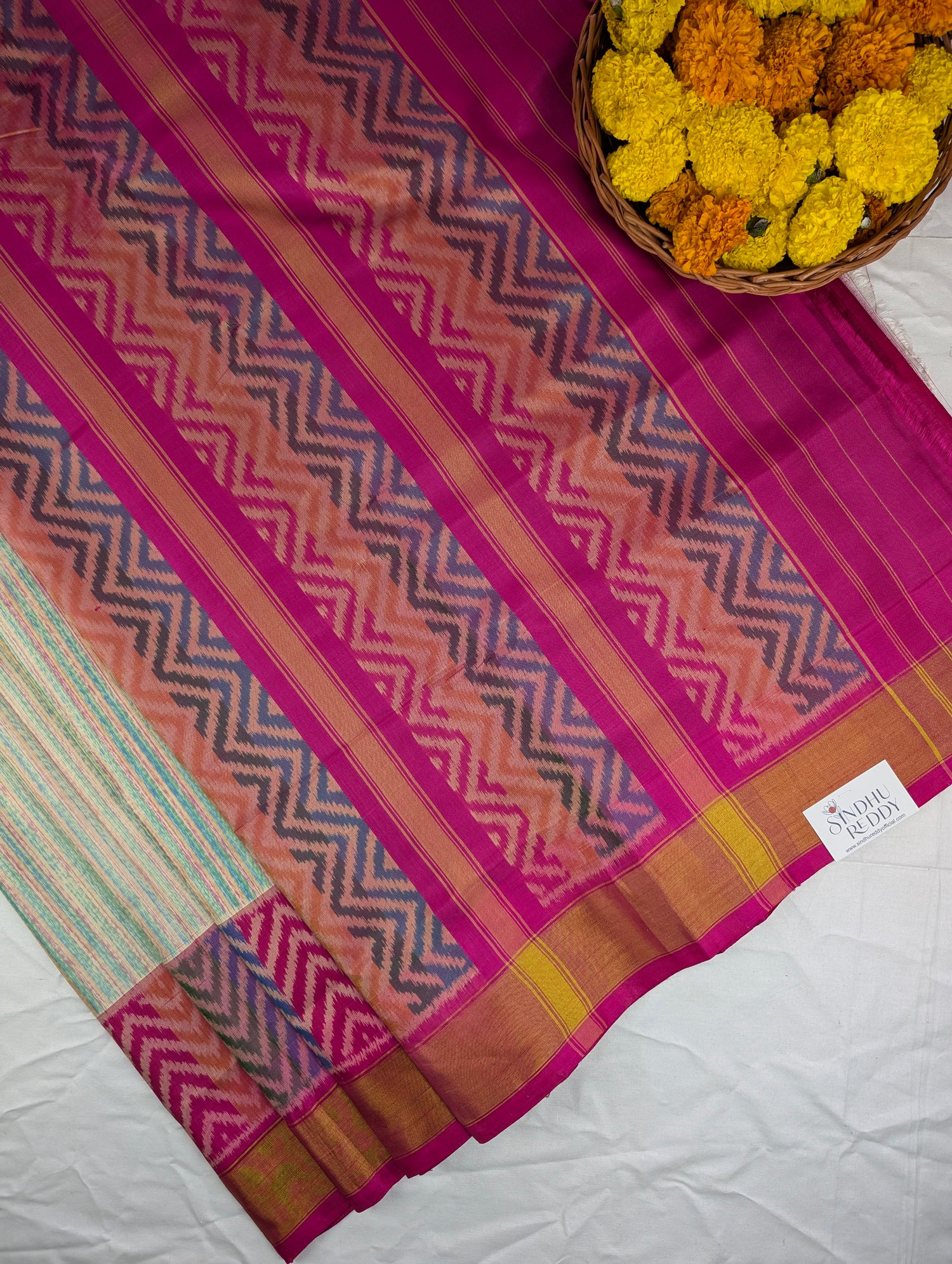 Handloom Patola Pure Silk Saree X Pastel Stripes with Magenta Border