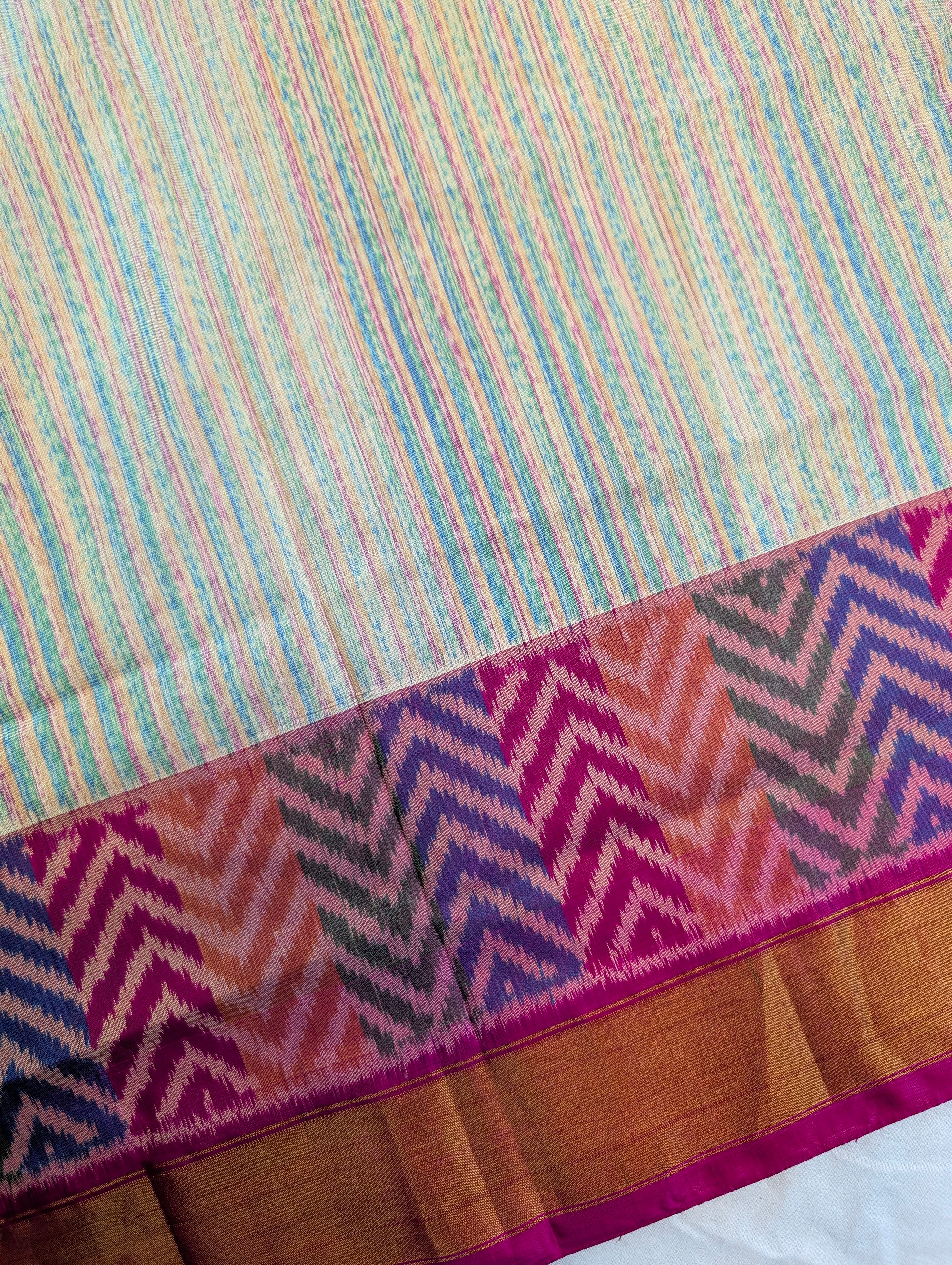Handloom Patola Pure Silk Saree X Pastel Stripes with Magenta Border