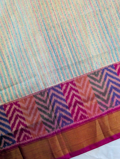 Handloom Patola Pure Silk Saree X Pastel Stripes with Magenta Border