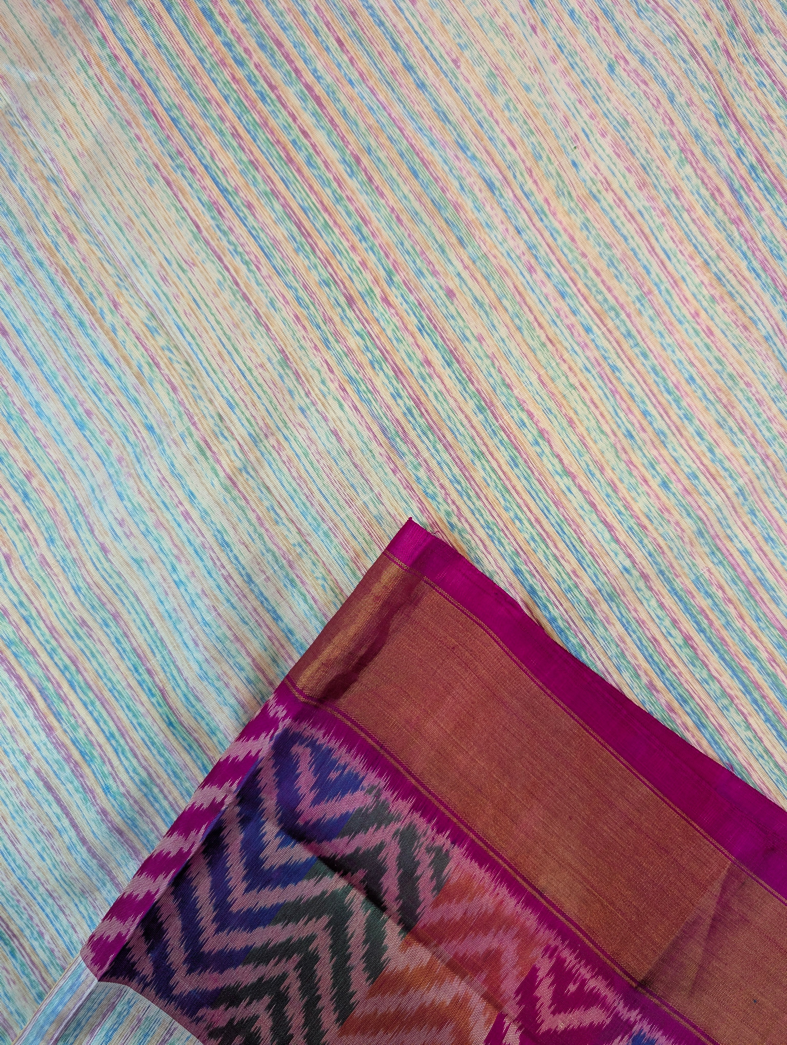 Handloom Patola Pure Silk Saree X Pastel Stripes with Magenta Border