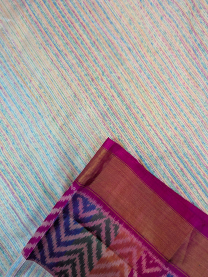 Handloom Patola Pure Silk Saree X Pastel Stripes with Magenta Border