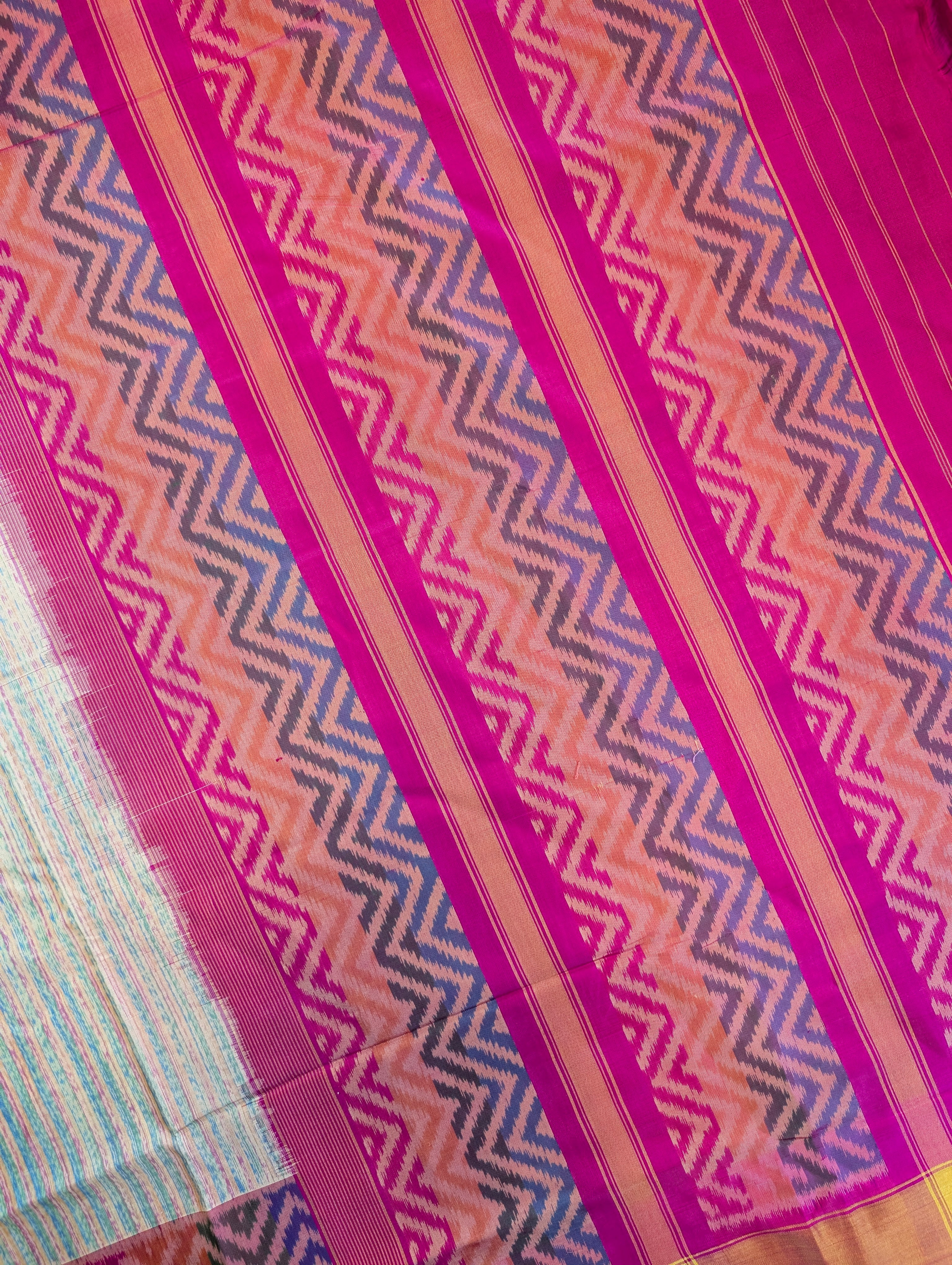 Handloom Patola Pure Silk Saree X Pastel Stripes with Magenta Border