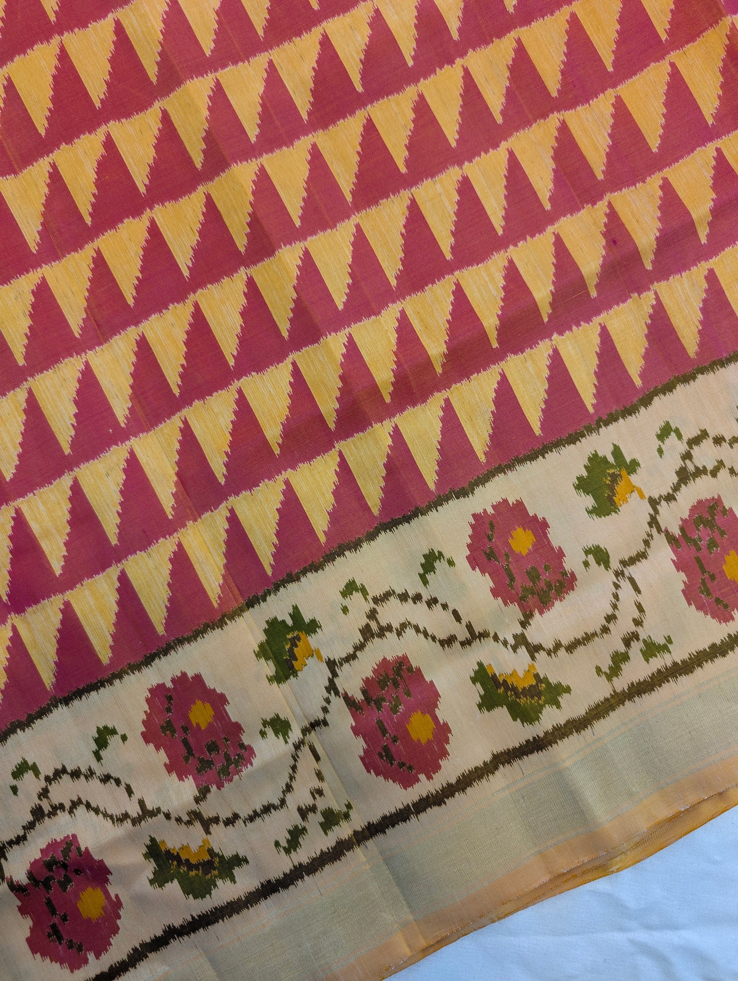 Handloom Patola Pure Silk Saree X Maroon-Mustard