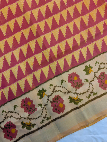 Handloom Patola Pure Silk Saree X Maroon-Mustard