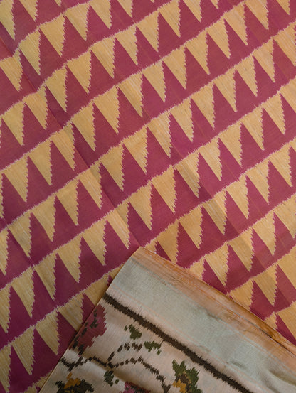 Handloom Patola Pure Silk Saree X Maroon-Mustard