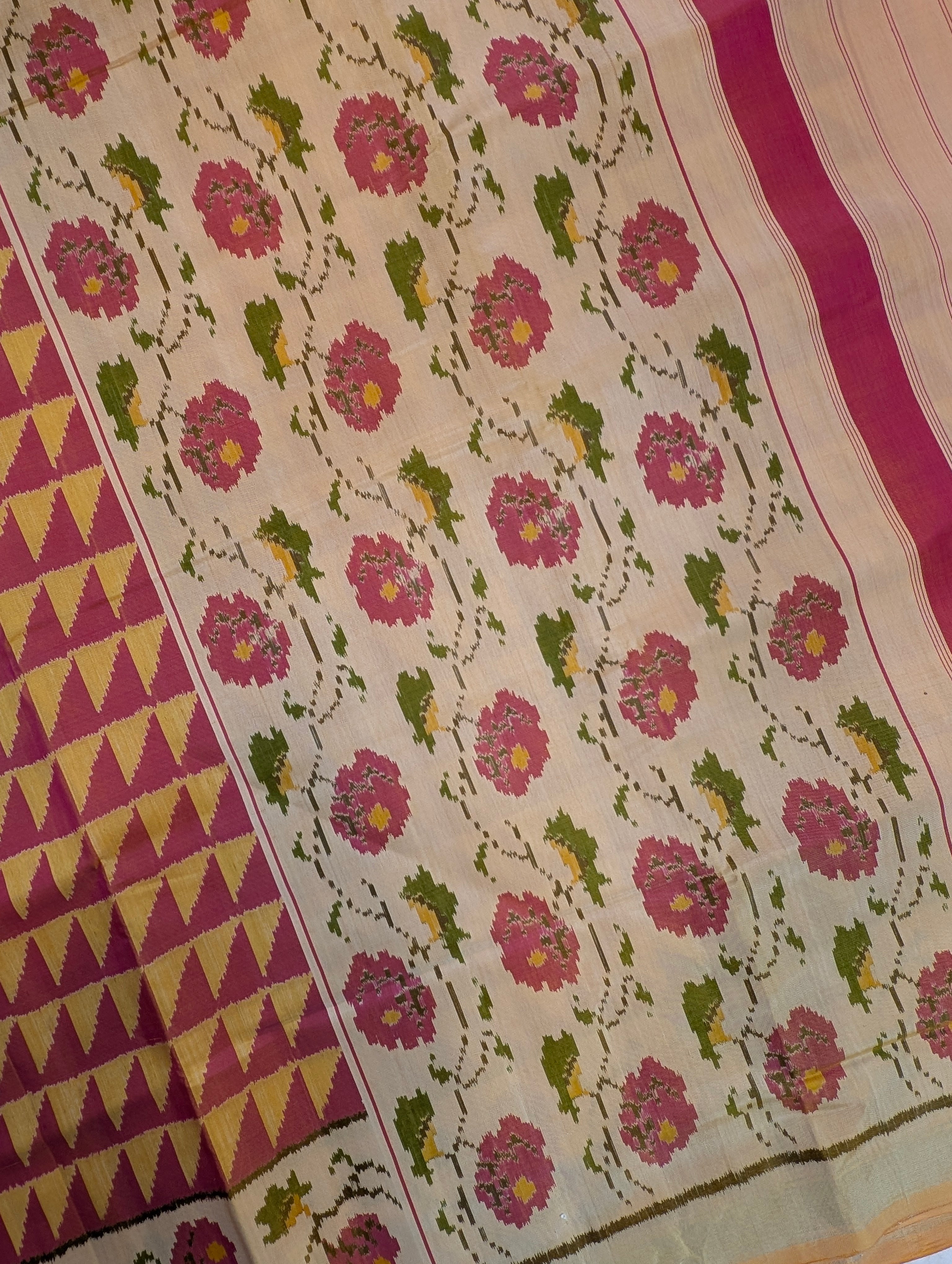 Handloom Patola Pure Silk Saree X Maroon-Mustard