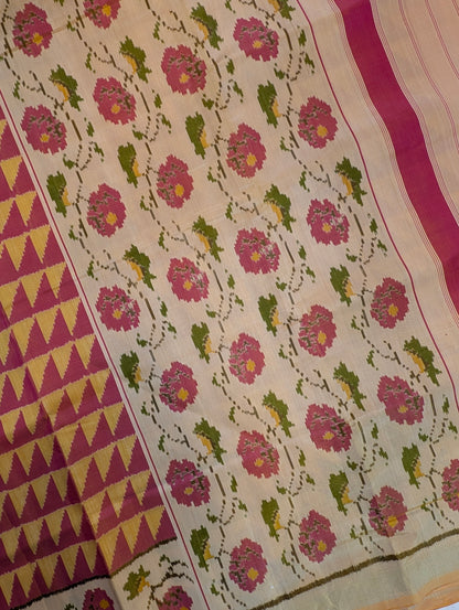Handloom Patola Pure Silk Saree X Maroon-Mustard