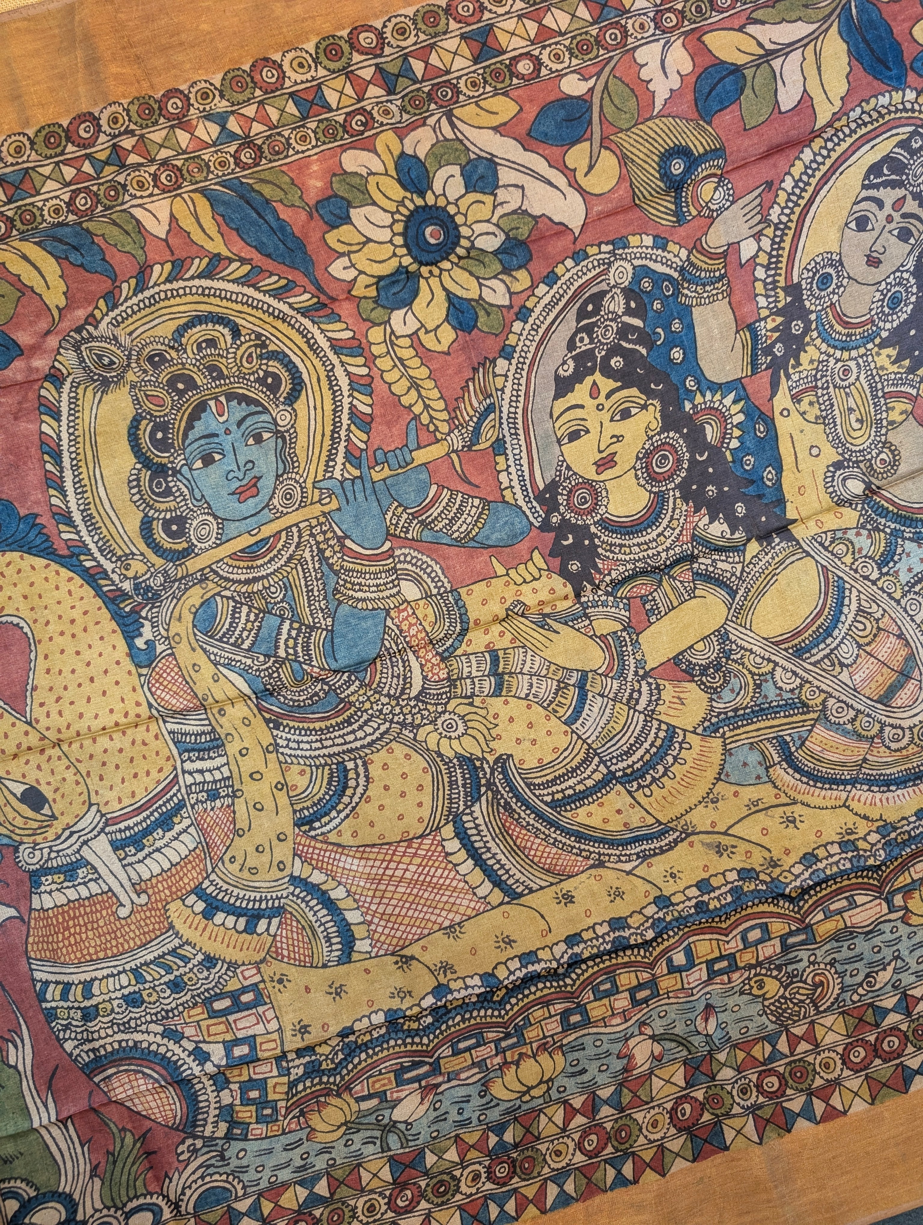 Pen Kalamkari X Pure Tussar - Muted Mustard Yellow