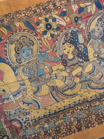 Pen Kalamkari X Pure Tussar - Muted Mustard Yellow