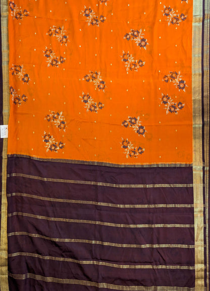 Pure Mysore Silk Crepe - Burnt Orange with Brown