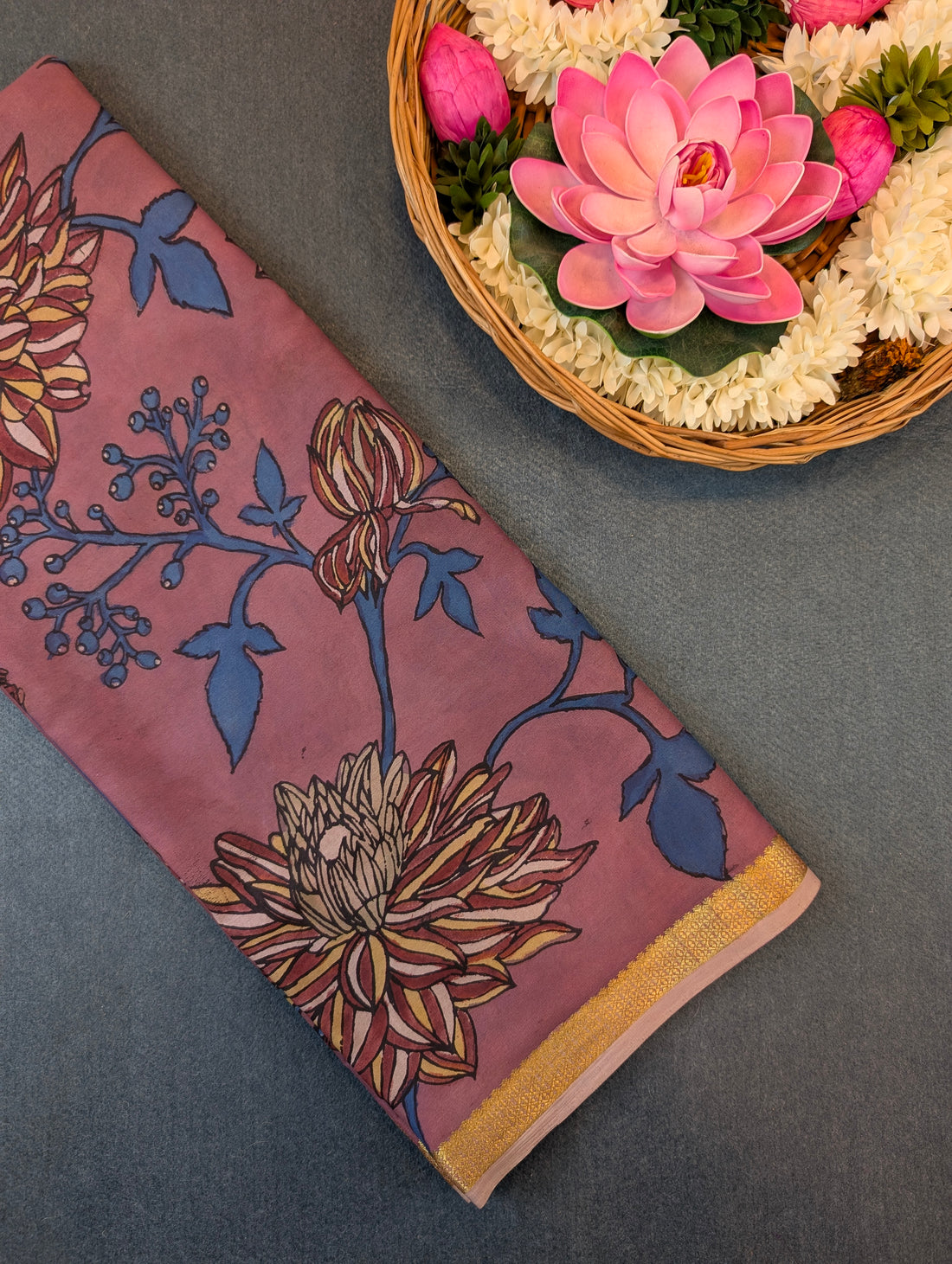 Pure Mysore Silk Crepe X Pen Kalamkari - Dusty mauve