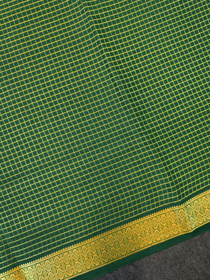 Pure Mysore Silk Crepe X Bandhani -  Emerald Green