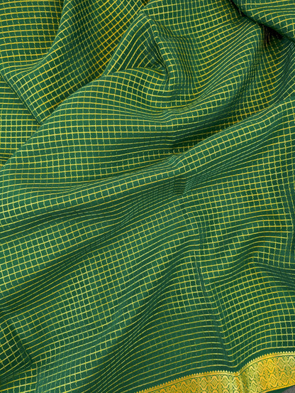 Pure Mysore Silk Crepe X Bandhani -  Emerald Green