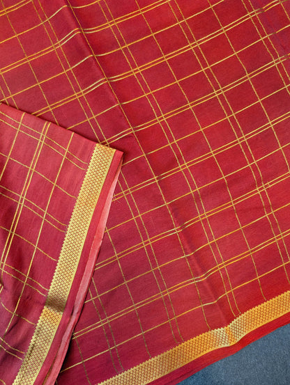 Pure Mysore Silk Crepe X Pen Kalamkari - Cherry Red