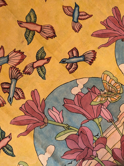 Pure Mysore Silk Crepe X Pen Kalamkari - Warm Mustard Yellow