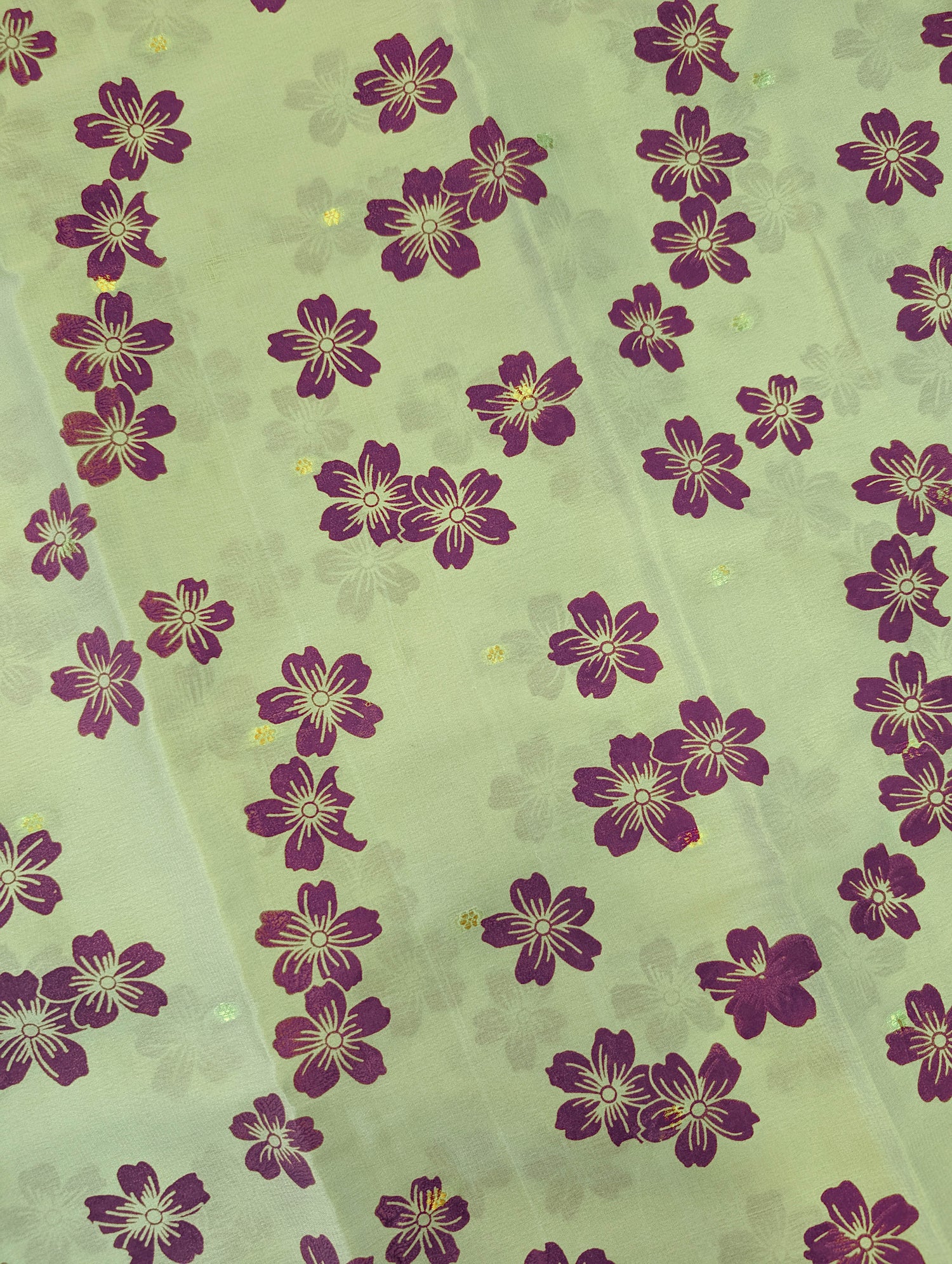 Pure Mysore Silk Crepe - Pastel Green w/t Purple