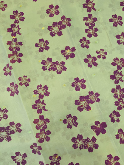 Pure Mysore Silk Crepe - Pastel Green w/t Purple