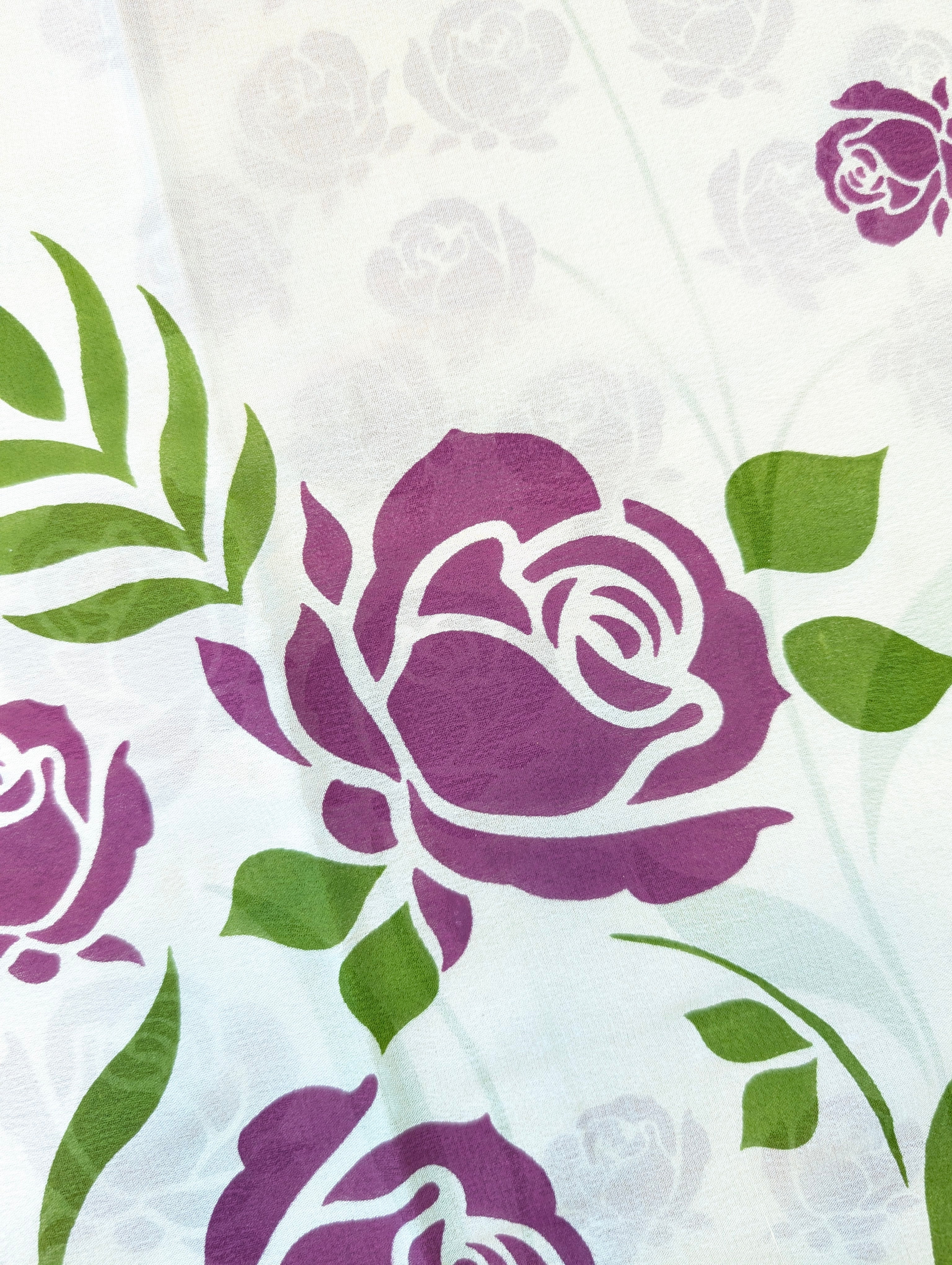 Pure Mysore Silk Crepe - Cream w/t Purple