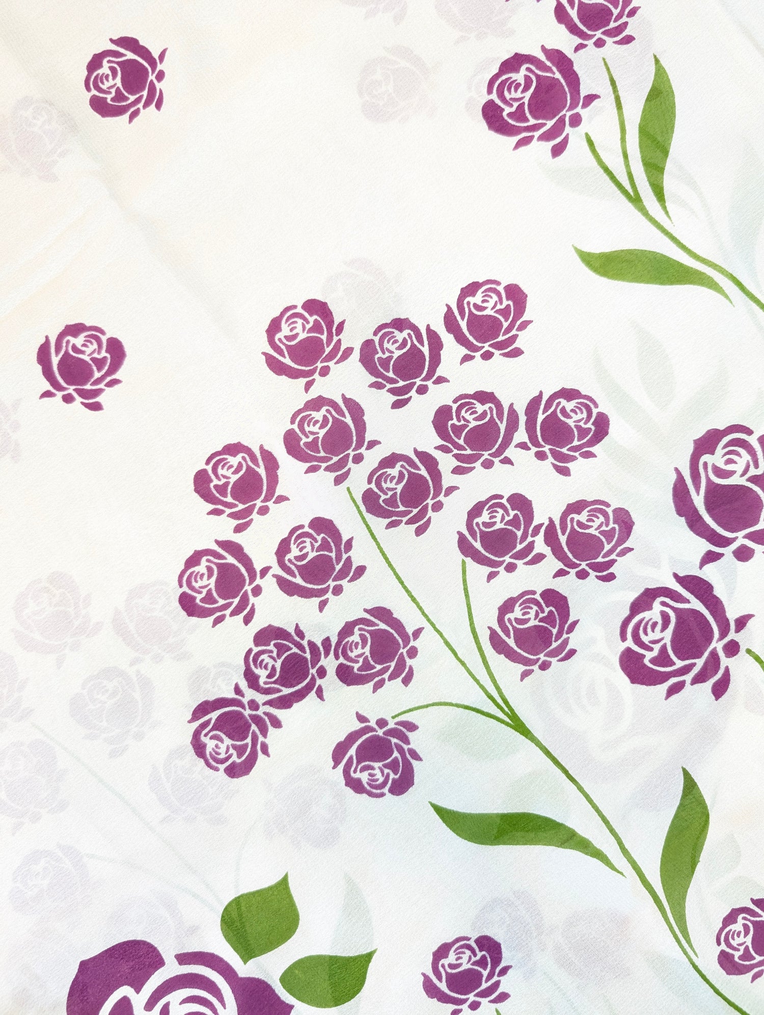 Pure Mysore Silk Crepe - Cream w/t Purple