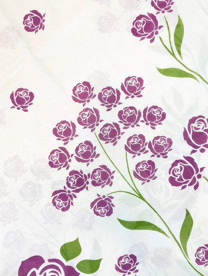 Pure Mysore Silk Crepe - Cream w/t Purple