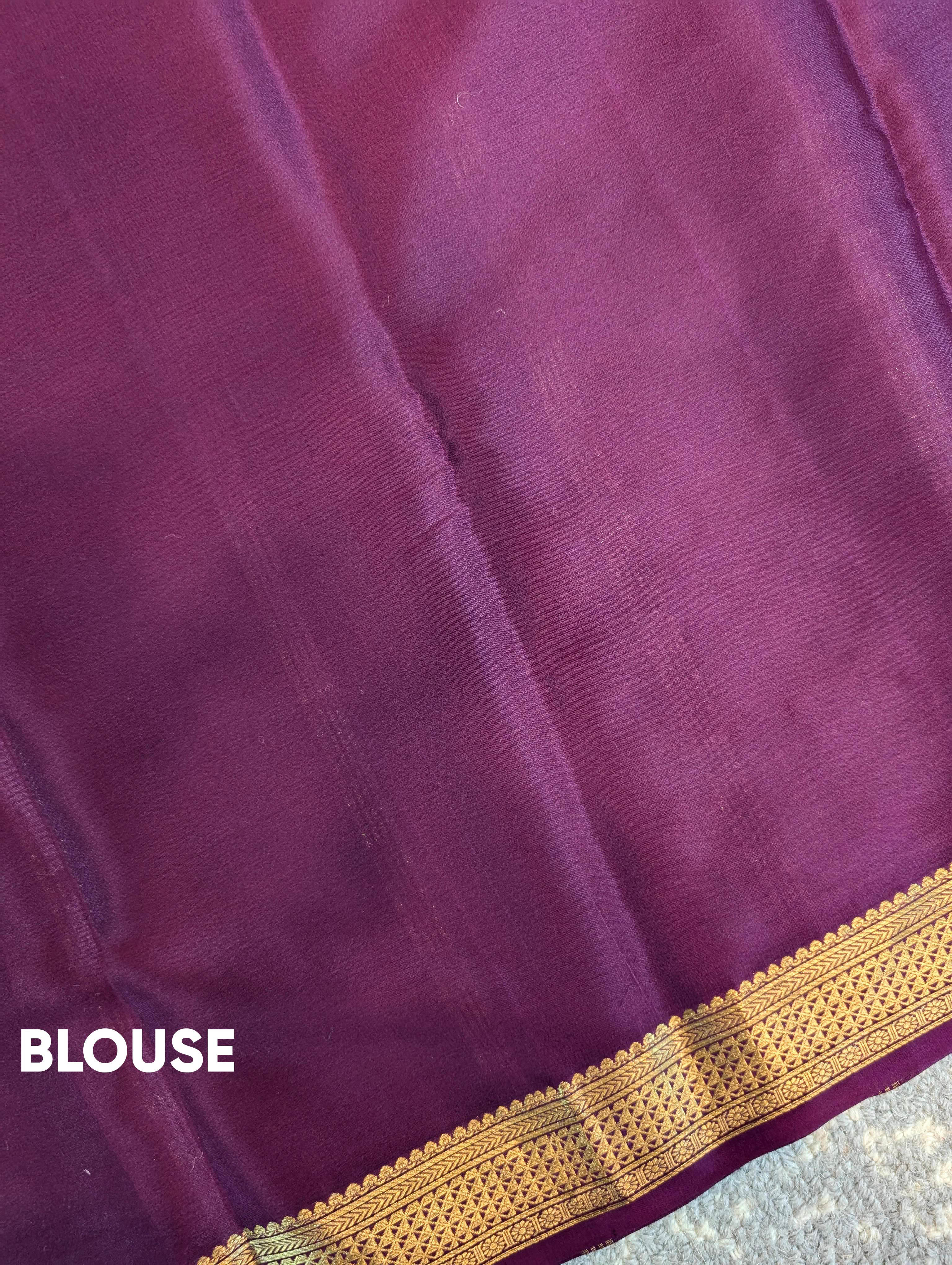 Pure Mysore Silk Crepe - Pastel Green w/t Purple