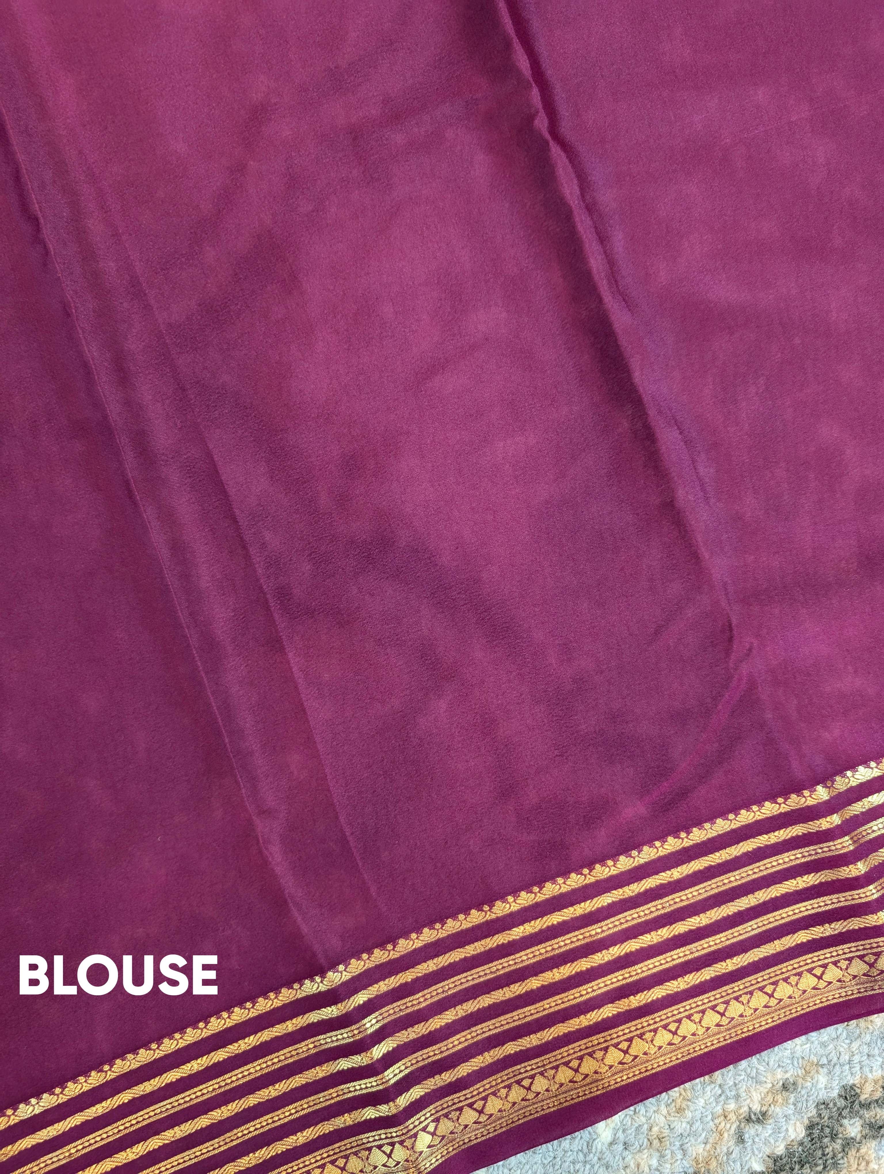 Pure Mysore Silk Crepe - Cream w/t Purple