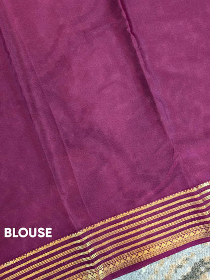 Pure Mysore Silk Crepe - Cream w/t Purple