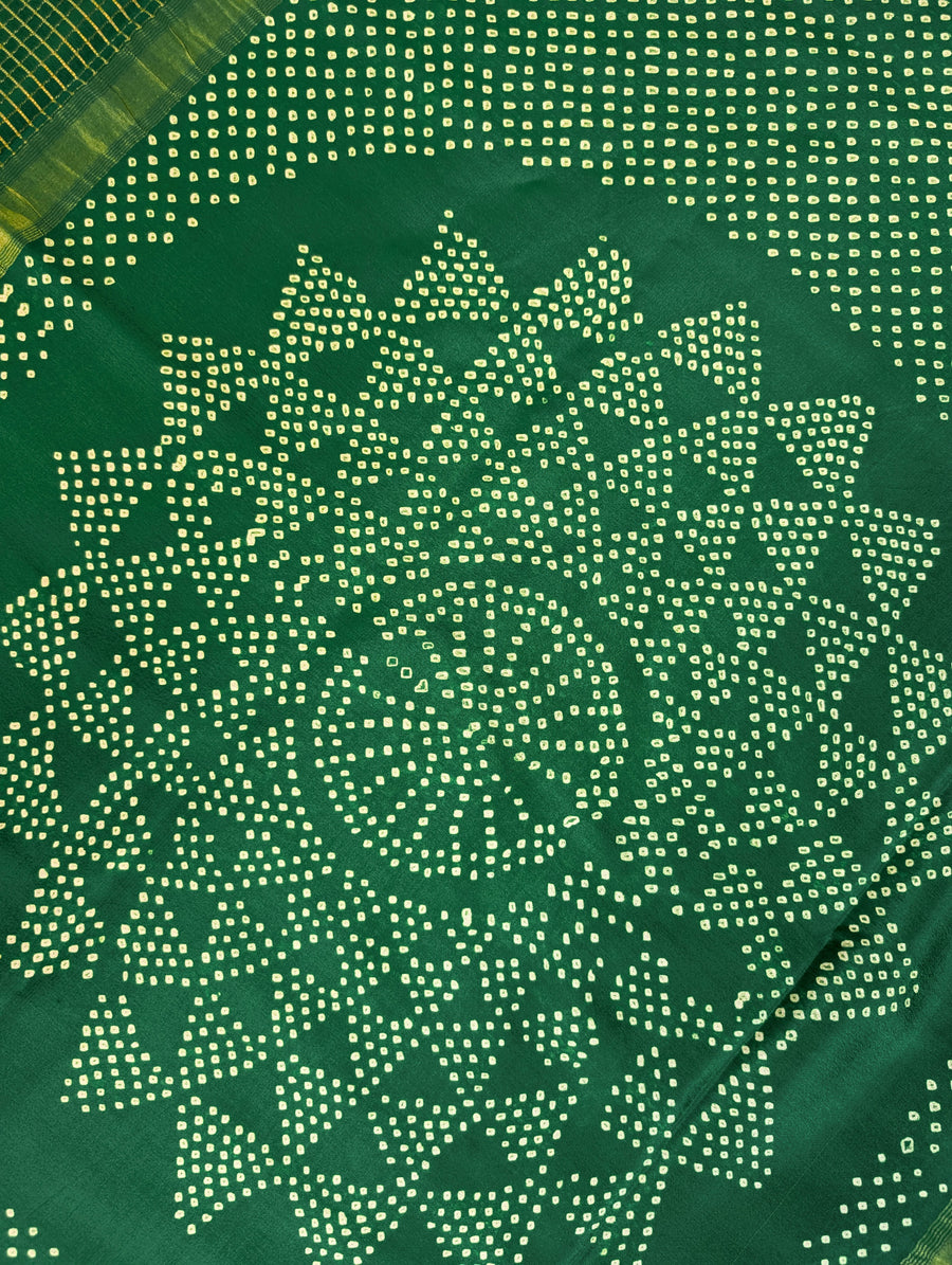 Pure Mysore Silk Crepe X Bandhani -  Emerald Green
