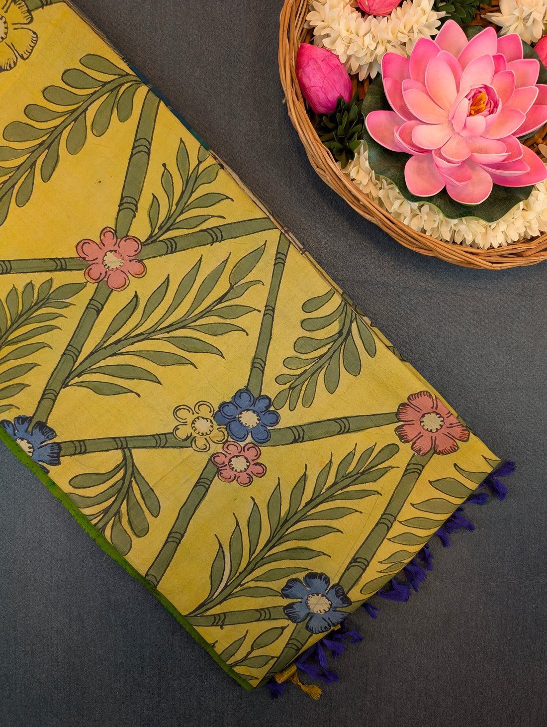 Pure Handloom Gadwal X Pen Kalamkari - Mustard yellow
