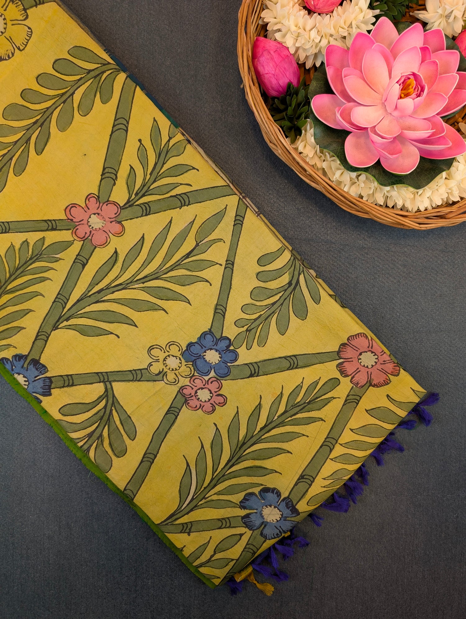 Pure Handloom Gadwal X Pen Kalamkari - Mustard yellow