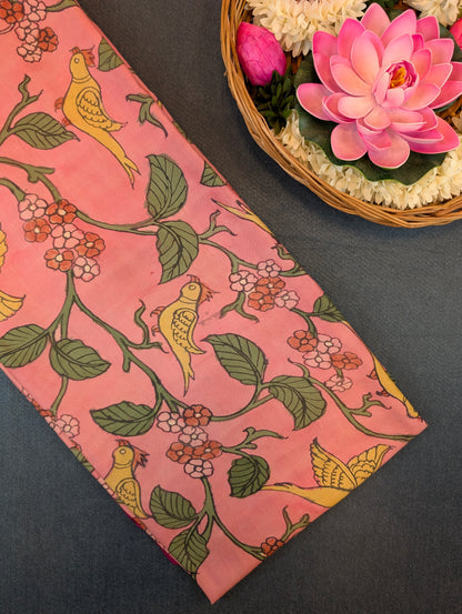 Pure Handloom Ikkat X Pen Kalamkari - Pink-Yellow-Checkered Black &amp; White