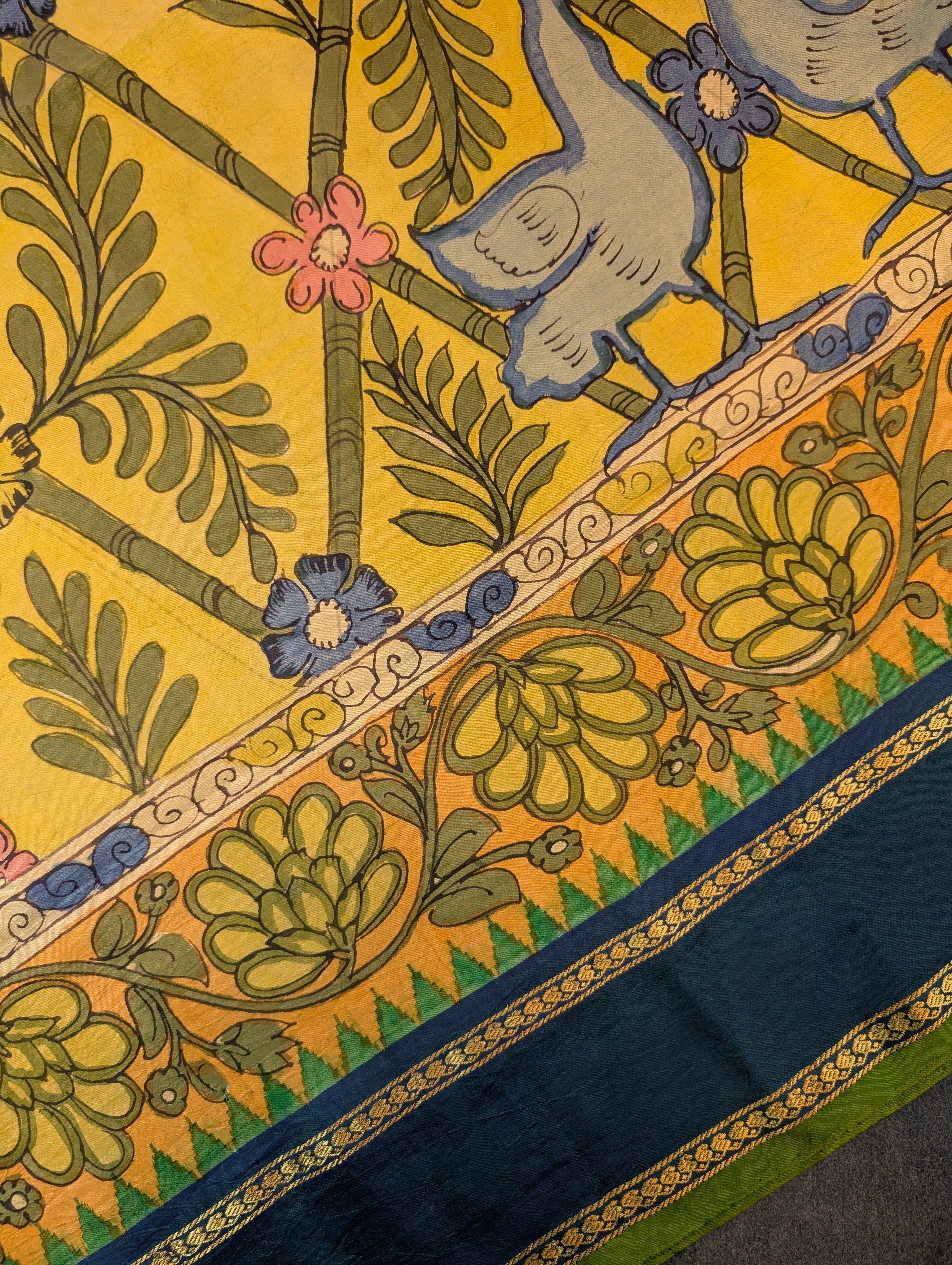 Pure Handloom Gadwal X Pen Kalamkari - Mustard yellow