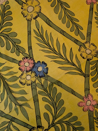 Pure Handloom Gadwal X Pen Kalamkari - Mustard yellow