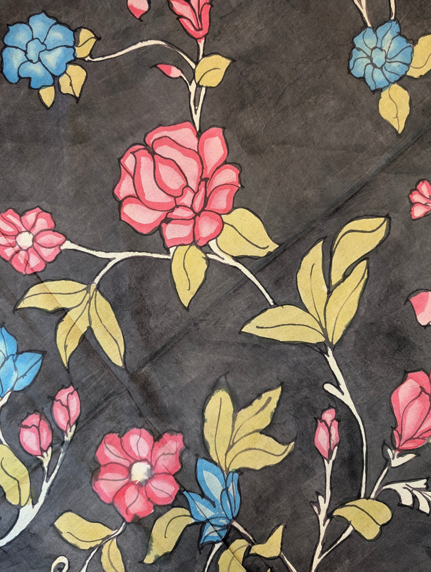Pure Handloom Ikkat X Pen Kalamkari - Charcoal Grey