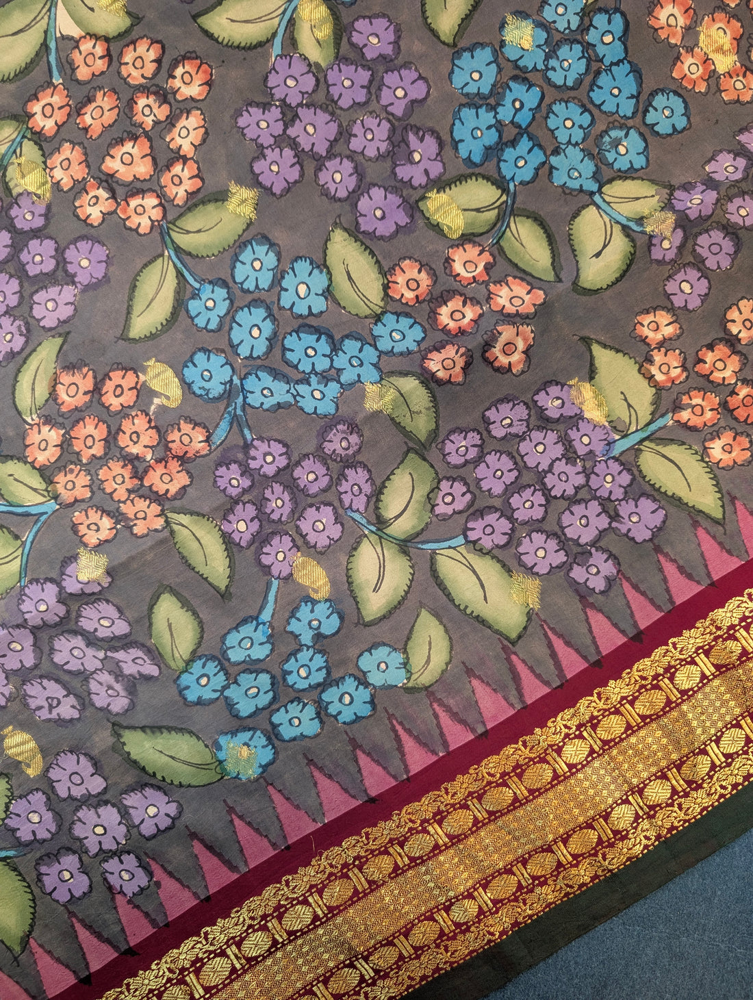Pure Handloom Gadwal X Pen Kalamkari - Grey