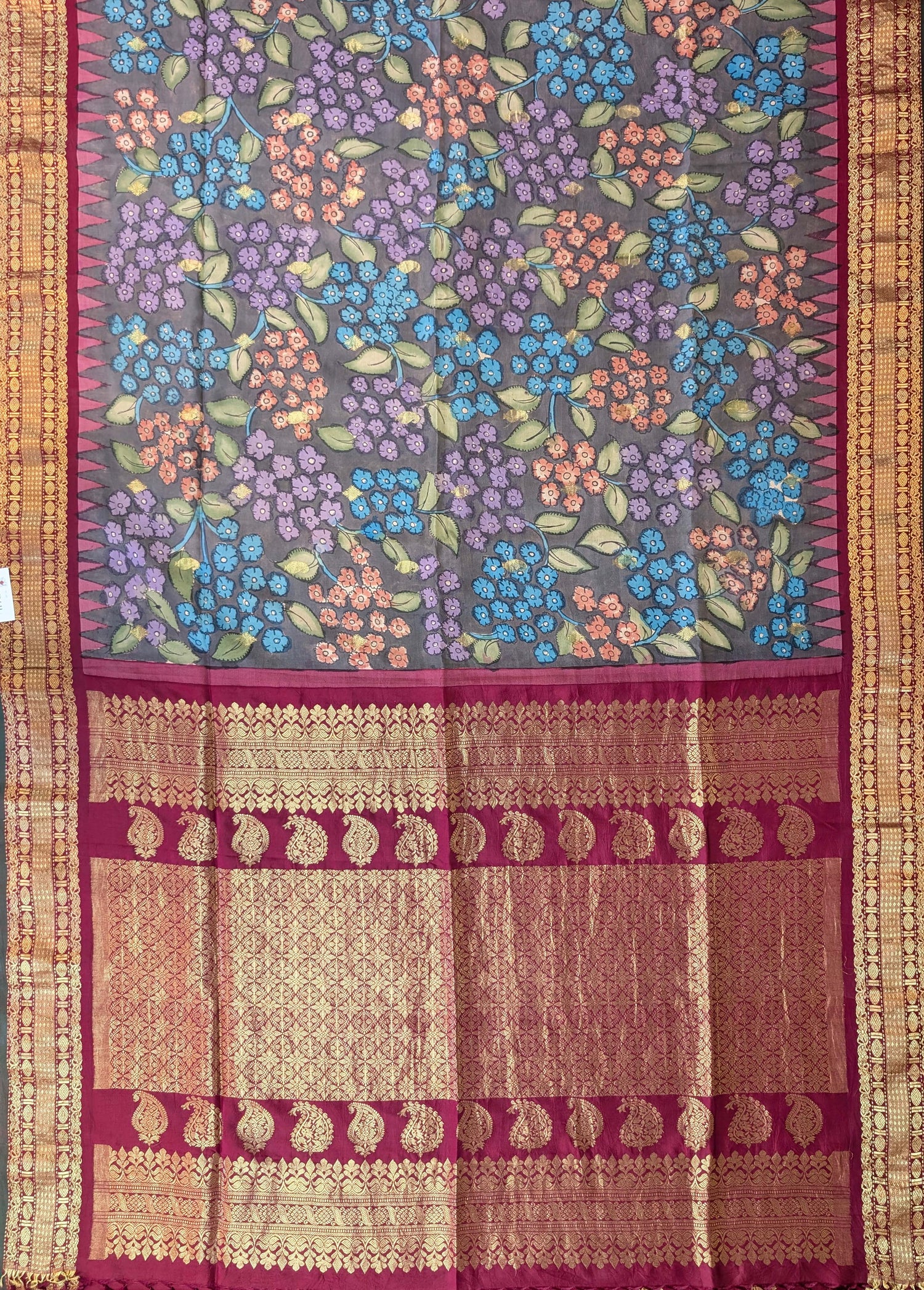 Pure Handloom Gadwal X Pen Kalamkari - Grey
