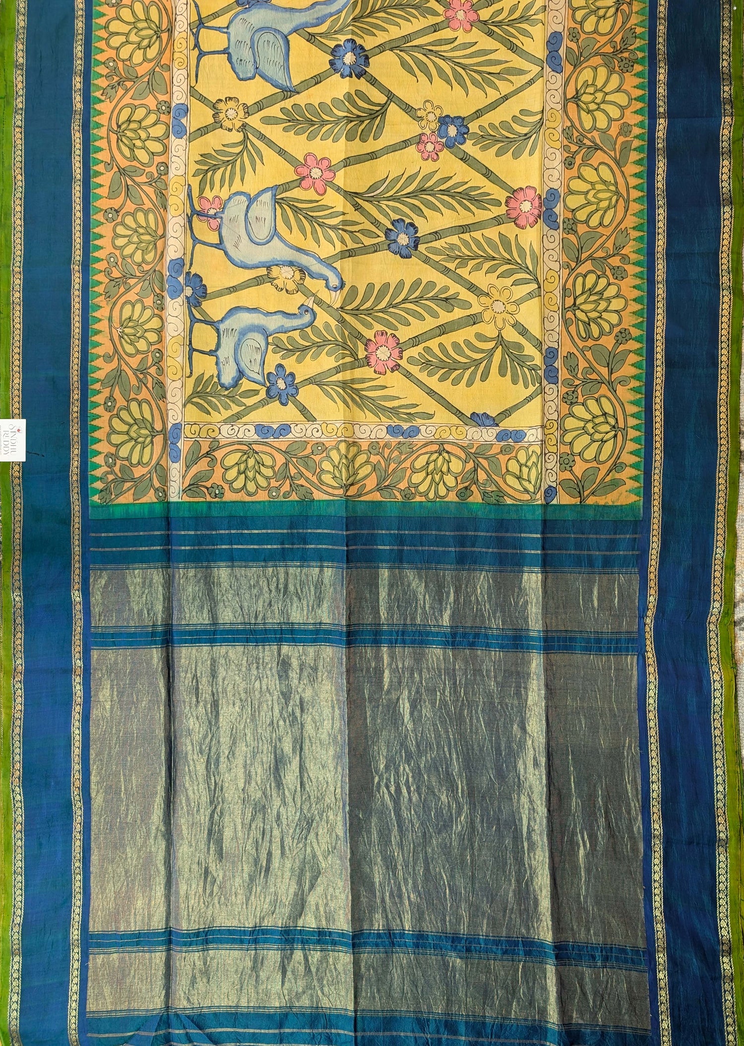 Pure Handloom Gadwal X Pen Kalamkari - Mustard yellow