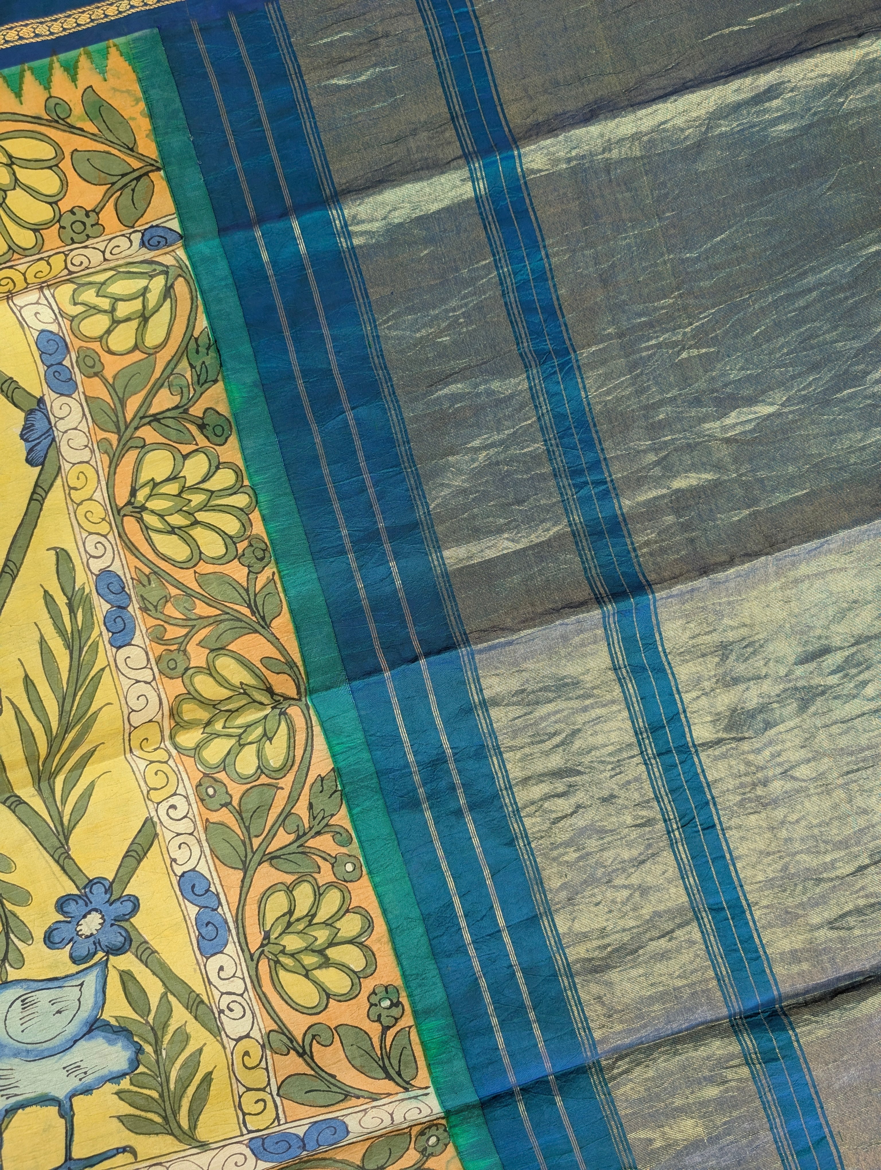 Pure Handloom Gadwal X Pen Kalamkari - Mustard yellow