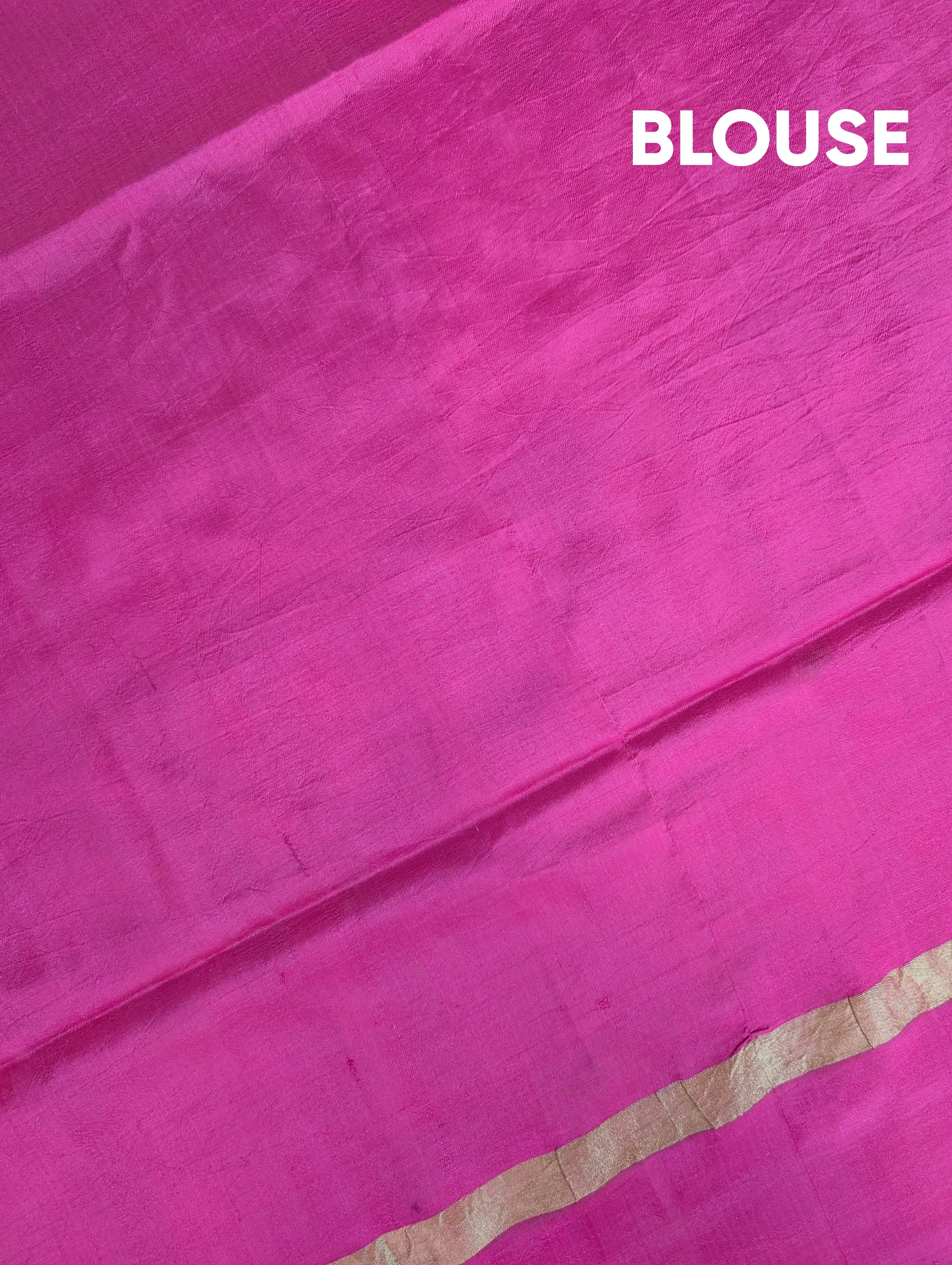 Pure Handloom Ikkat X Pen Kalamkari - Pink-Yellow-Checkered Black &amp; White