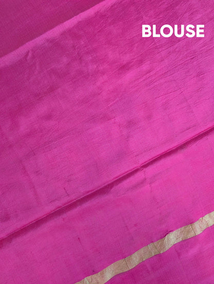 Pure Handloom Ikkat X Pen Kalamkari - Pink-Yellow-Checkered Black &amp; White