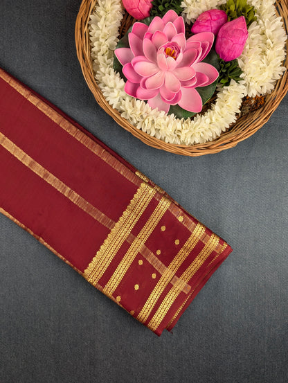 Pure Mysore Silk Crepe - Golden Yellow with Maroon &amp; Black 3D Pattern