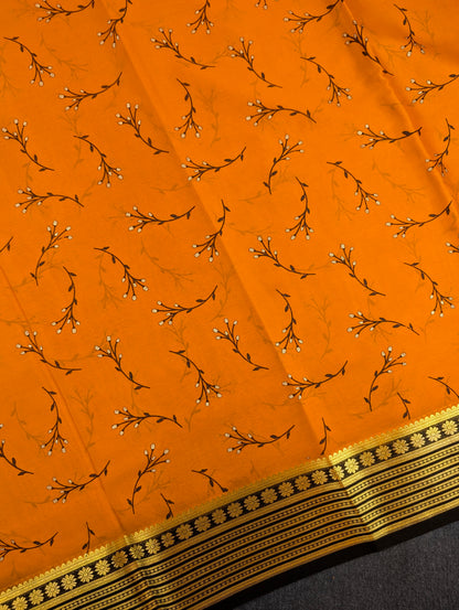 Pure Mysore Silk Crepe - Orange with Black