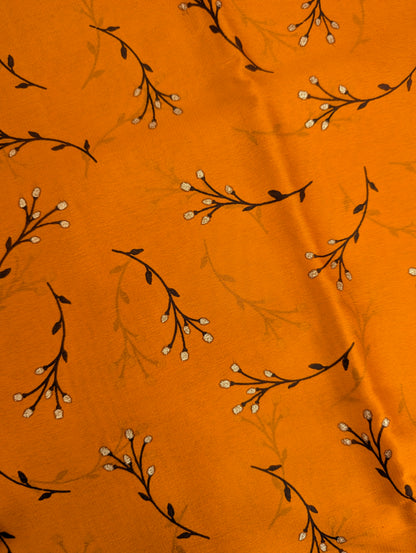 Pure Mysore Silk Crepe - Orange with Black
