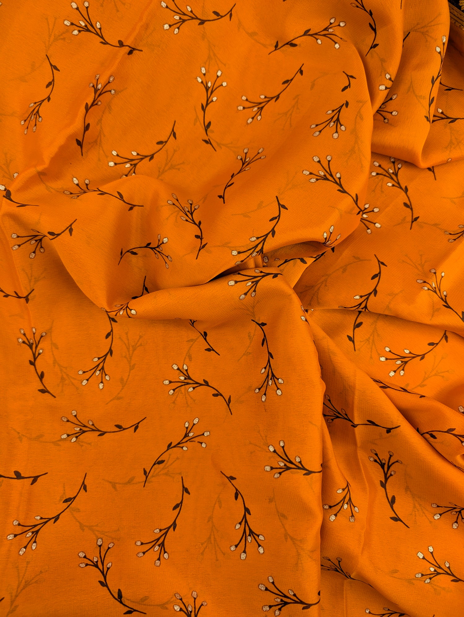 Pure Mysore Silk Crepe - Orange with Black