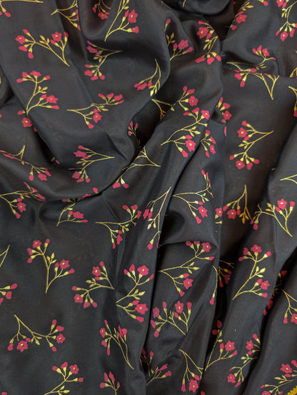 Pure Mysore Silk Crepe - Black with Dark Pink