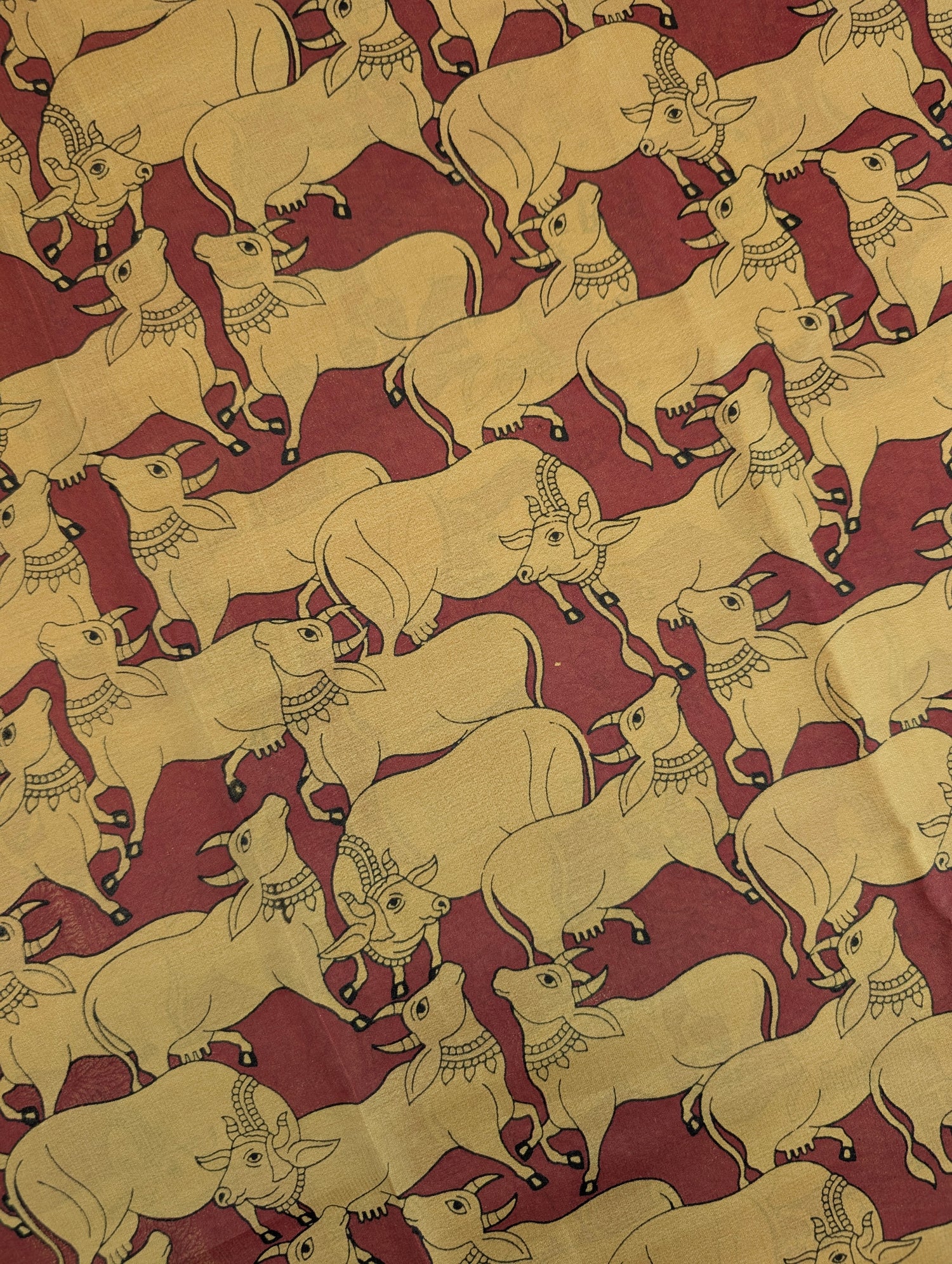Pure Mysore Silk Crepe - Golden Yellow with Maroon &amp; Black 3D Pattern